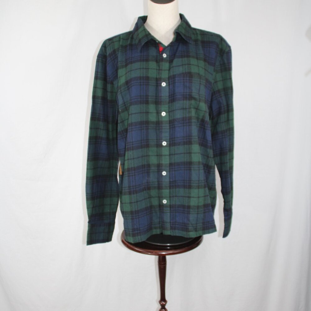 Simply Southern Women's Button Up Flannel Shirt Plaid Blue and Green Sz L NEW
